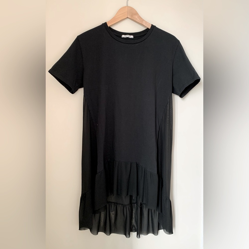 Zara Black Short Sleeve Tee with Sheer Hem